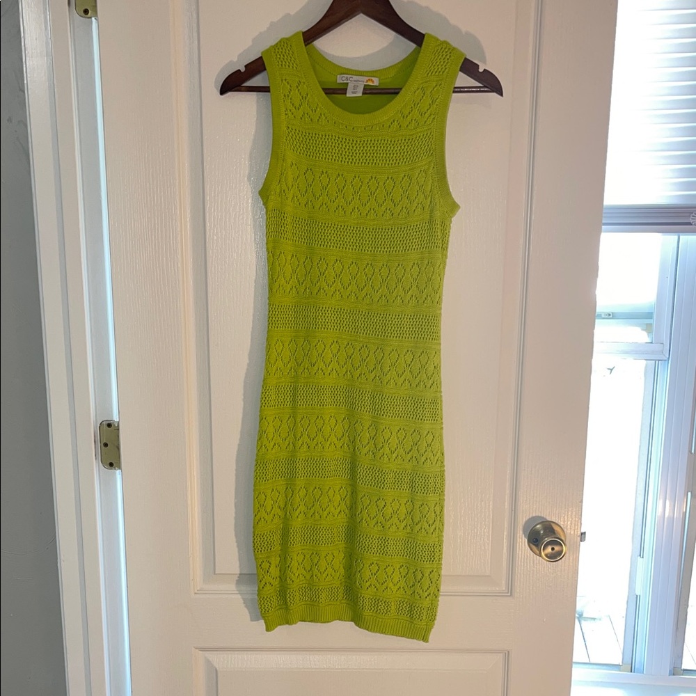 C&C California Vibrant NEON Green Knit Mini Dress